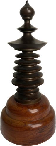 LARGE BRONZE FINIAL STUPA ON WOOD STAND by 