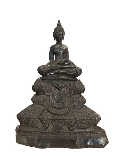 CAMBODIAN SILVER FOIL SEATED BUDDHA by 