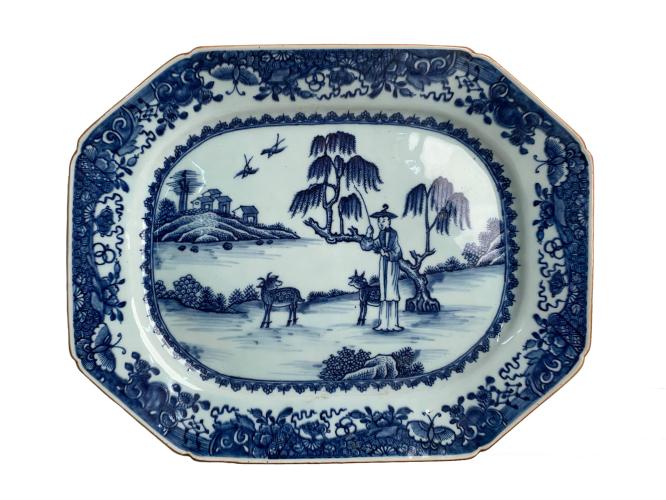 CHINESE BLUE AND WHITE 8 SIDED PLATE by 