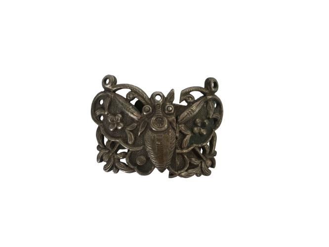 ANTIQUE CHINESE SILVER BELT HOOK BUTTERFLY by 