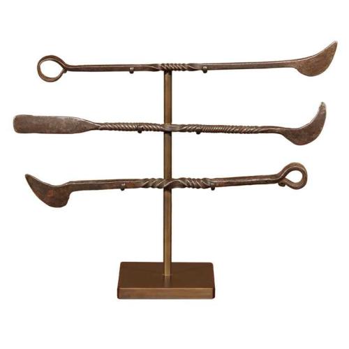Set: 3 Chinese Iron Tools on Stand by 