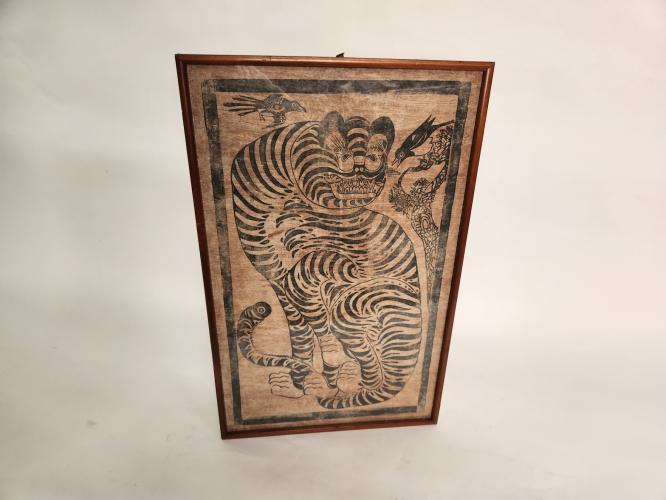 Korean Framed Tiger Painting by 
