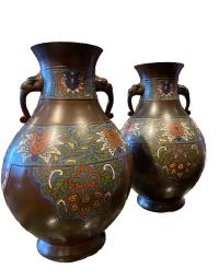 JAPANESE CHAMPLEVE BRONZE VASES by 