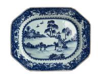 CHINESE BLUE AND WHITE 8 SIDED PLATE by 